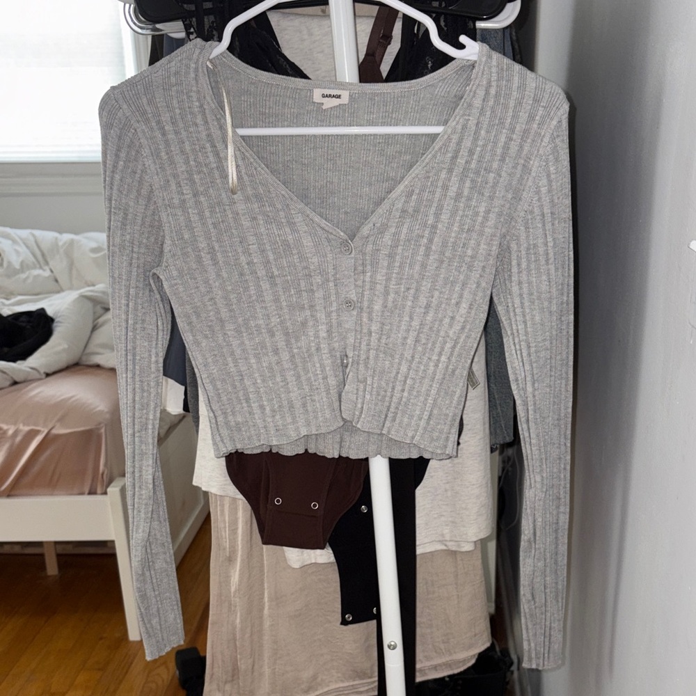 Garage Gray Ribbed Long Sleeve Top